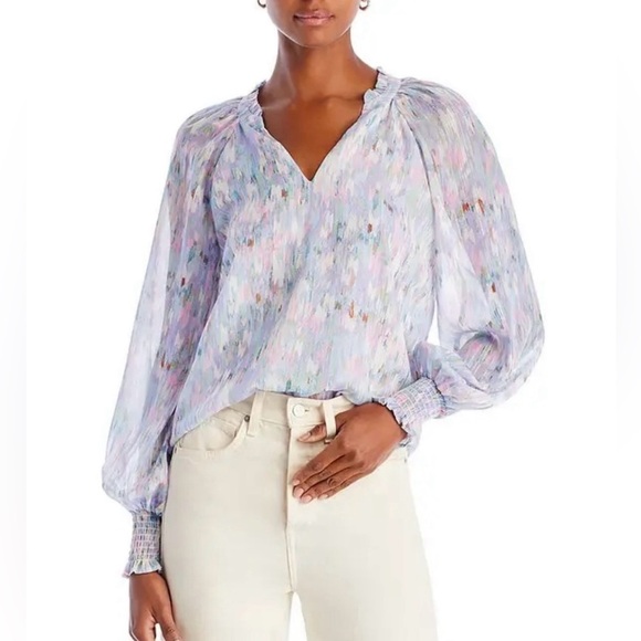 AQUA Women's Blouse Size Small Multicolor Metallic Thread Blouson Long Sleeves - Picture 1 of 7